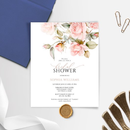 Budget Rosa Rose & Greenery Brautparty Einladung