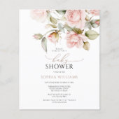 Budget Rosa Rose & Greenery Kinderdusche Einladung (Vorderseite)