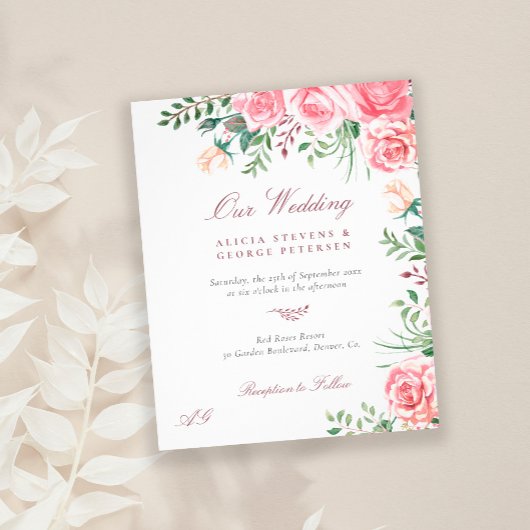 Budget Rosa Rosen elegante Hochzeitseinladung Flyer