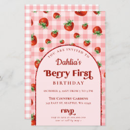 Budget Rosa Rote Erdbeere 1. Geburtstag Einladung