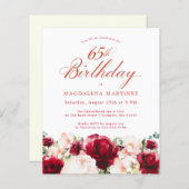 Budget Rosa Rote Flora 65. Geburtstag Einladung (Vorne/Hinten)