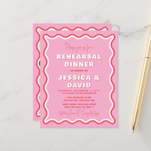 Budget Rosa Rotes Foto Probe Abendessen einladen (Vorderseite/Rückseite Beispiel)