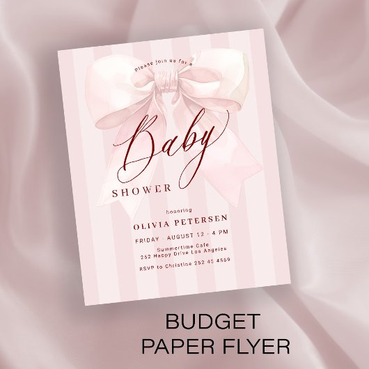 Budget rosa Schleifen Mädchen Baby Shower Einladun Flyer