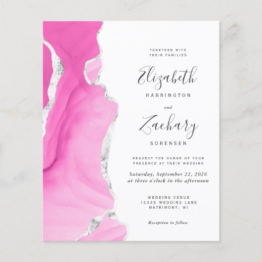 Budget Rosa Silver Agate QR Code Wedite (Vorderseite)