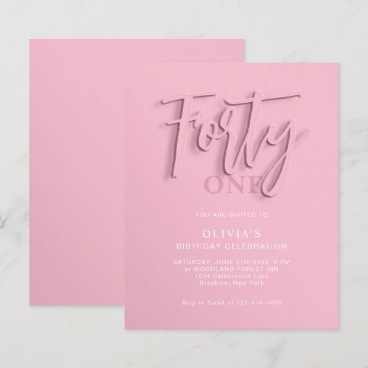 BUDGET Rosa Skript 40. Erwachsene Geburtstag (Vorne/Hinten)