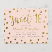Budget Rosa und Gold Confetti Sweet 16 Geburtstag (Vorderseite)