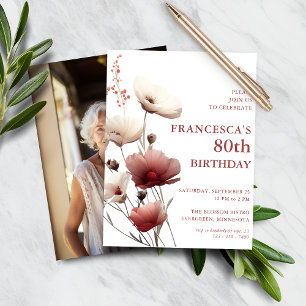 Budget Rosa und Weiß Mohn 80. Geburtstag Einladung