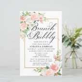 Budget Rosa Weißer Blumenbrunch Bubbly Einladung (Stehend Vorderseite)