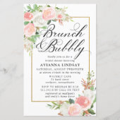 Budget Rosa Weißer Blumenbrunch Bubbly Einladung (Vorderseite)