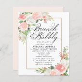 Budget Rosa Weißer Blumenbrunch Bubbly Einladung (Vorne/Hinten)