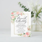 Budget Rosa Weißer Blumenbrunch Bubbly Einladung (Stehend Vorderseite)