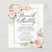 Budget Rosa Weißer Blumenbrunch Bubbly Einladung (Vorderseite)