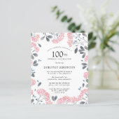 Budget Rosa Wildblume 100. Geburtstag Einladung (Stehend Vorderseite)