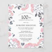 Budget Rosa Wildblume 100. Geburtstag Einladung (Vorderseite)