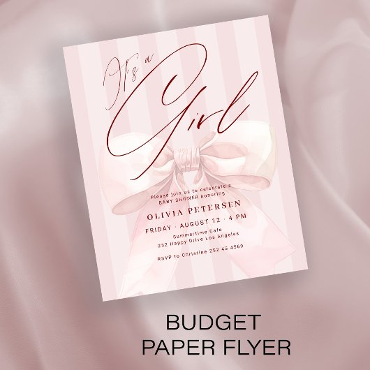 Budget-Rosabogen, es ist ein Mädchen, Babyshower-E Flyer