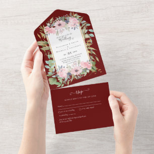 BUDGET Rosafarbenes Blumenhochzeit All In One Einladung
