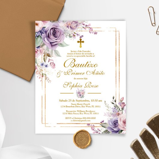 Budget Rosas para Bautizo & Primer Añito Einladung