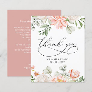 Budget Rosé Blumen Hochzeit Danksagungskarte