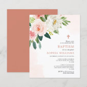 Budget-Rosé-Blumen-Tauf-Einladung (Vorne/Hinten)