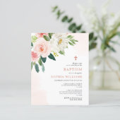 Budget-Rosé-Blumen-Tauf-Einladung (Stehend Vorderseite)