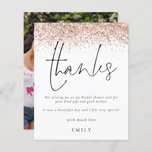 Budget Rose Glitzer Foto Brautparty Danke (Vorne/Hinten)