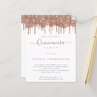 Budget Rose Glitzer Tropfen Quinceañera Einladung