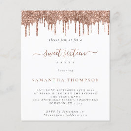 Budget Rose Glitzer Tropfen Sweet 16 Einladung