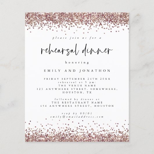 Budget Rose Glitzer Weißes Probe Einladung (Vorderseite)