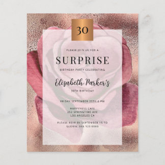 Budget Rose Gold 30. Geburtstag Party Einladung
