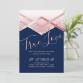 Budget Rose gold Art Deco Foil Look Navy Wedding (Stehend Vorderseite)