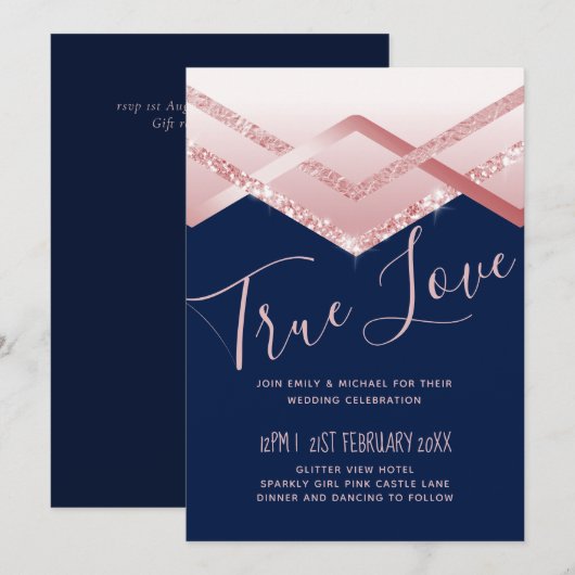 Budget Rose gold Art Deco Foil Look Navy Wedding (Vorne/Hinten)