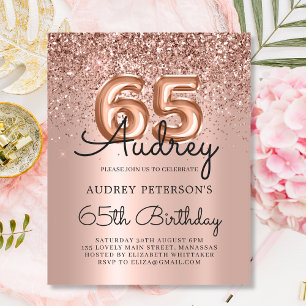 Budget Rose Gold Ballon 65. Geburtstag Einladung