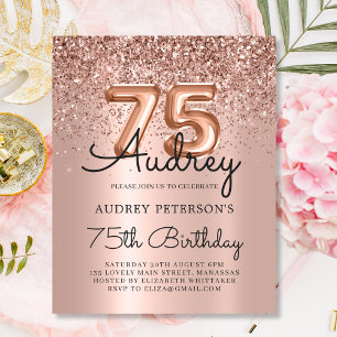 Budget Rose Gold Ballon 75. Geburtstag Einladung