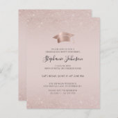 Budget Rose Gold Blush Glitzer Grad Party Einladun (Vorne/Hinten)