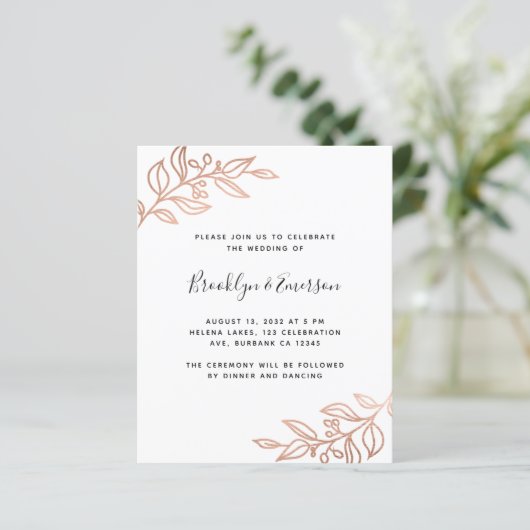 BUDGET Rose Gold Botanische Moderne Hochzeit (Stehend Vorderseite)