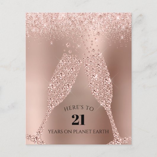 Budget Rose Gold Champagne 21. Geburtstagskarte (Vorderseite)