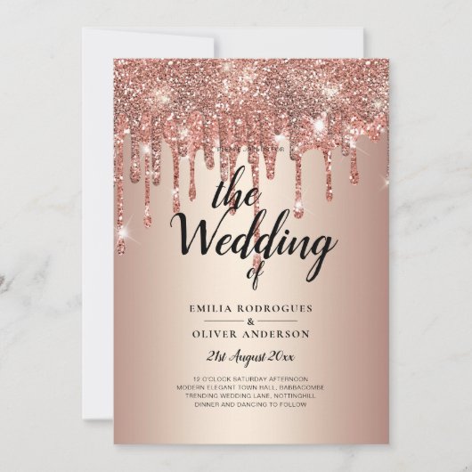 Budget Rose Gold Dripping Glitzer WEDite Einladung (Vorderseite)