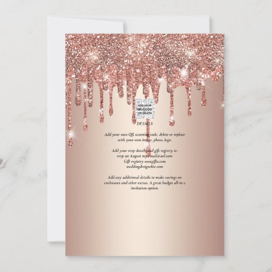 Budget Rose Gold Dripping Glitzer WEDite Einladung (Rückseite)