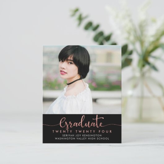BUDGET-Rose Gold-Foil-Script-Abschluss-Foto (Stehend Vorderseite)
