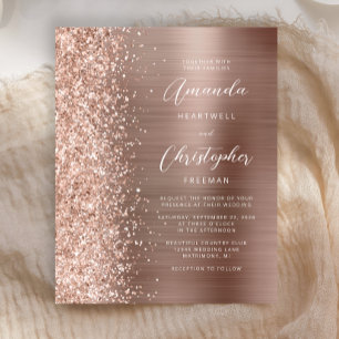 Budget Rose Gold Glam Glitzer Hochzeit Einladung