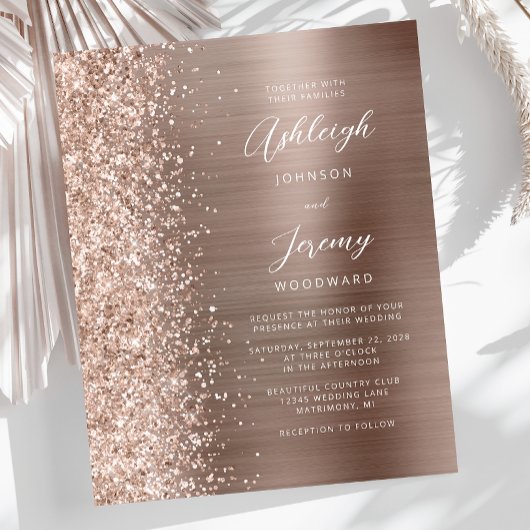 Budget Rose Gold Glam Glitzer Hochzeit Einladung