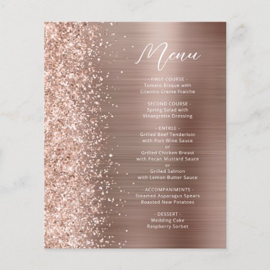 Budget Rose Gold Glam Glitzer Skriptmenü Hochzeit (Vorderseite)