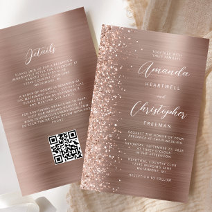 Budget Rose Gold Glam QR-Code Hochzeitseinladung