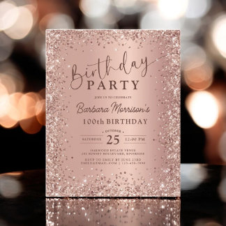 Budget Rose Gold Glitzer 100. Geburtstag Einladung Flyer