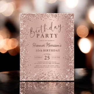 Budget Rose Gold Glitzer 10. Geburtstag Einladung