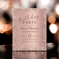 Budget Rose Gold Glitzer 10. Geburtstag Einladung