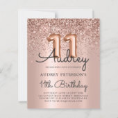 Budget Rose Gold Glitzer 11. Geburtstag Einladung (Vorderseite)