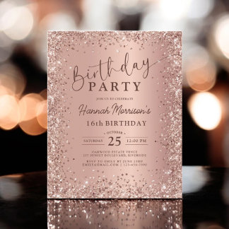 Budget Rose Gold Glitzer 16. Geburtstag Einladung