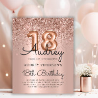 Budget Rose Gold Glitzer 18. Geburtstag Einladung