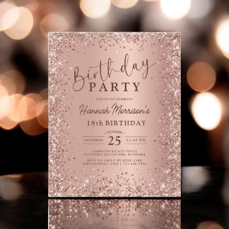 Budget Rose Gold Glitzer 18. Geburtstag Einladung Flyer